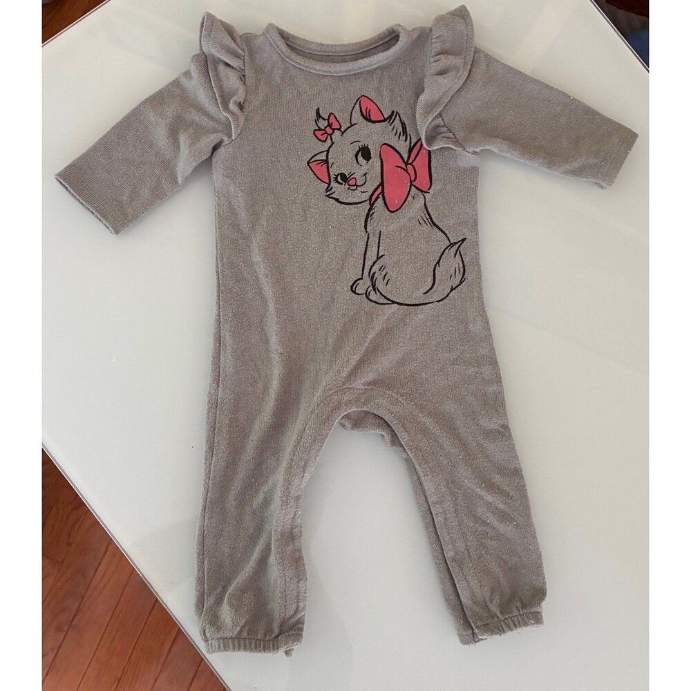 Baby Girls Marie Cat Ruffle Gray One-Piece Jumpsuit